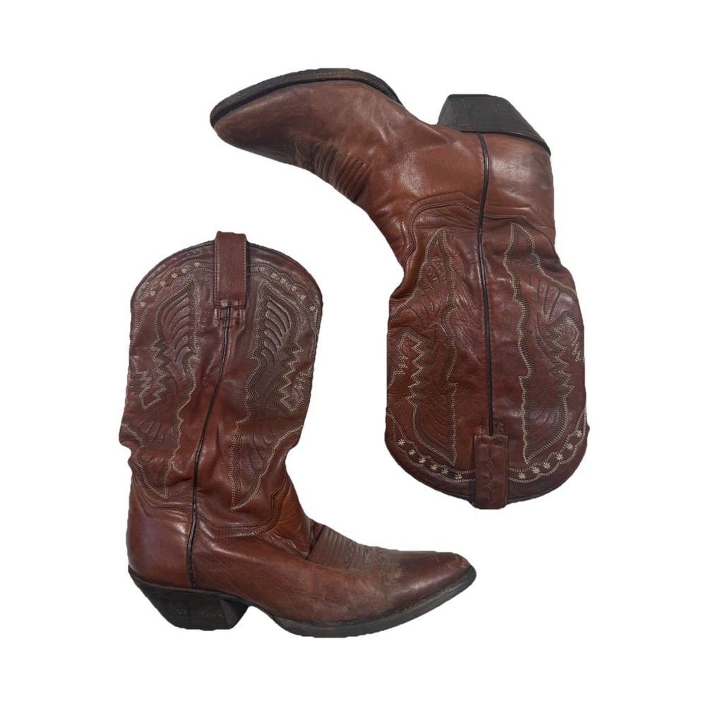 Dan Post 744 Brown Leather Western Cowboy Boots Women's 8 Vintage Leather